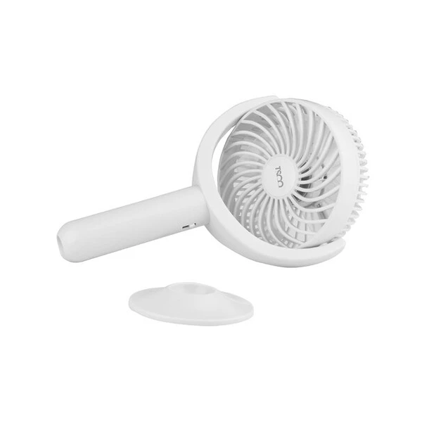 پنکه رومیزی تسکو مدل TFan 01 با قابلیت شارژ 1200 میلی آمپر ساعت، دو حالت سرعت 4000RPM، ابعاد 20.3x13.5x28 سانتی‌متر و وزن 177 گرم