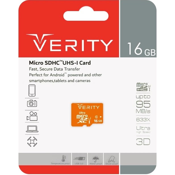 کارت حافظه وریتی مدل U106 ظرفیت ۱۶ گیگابایت کلاس ۱۰ سرعت ۹۵MB/s