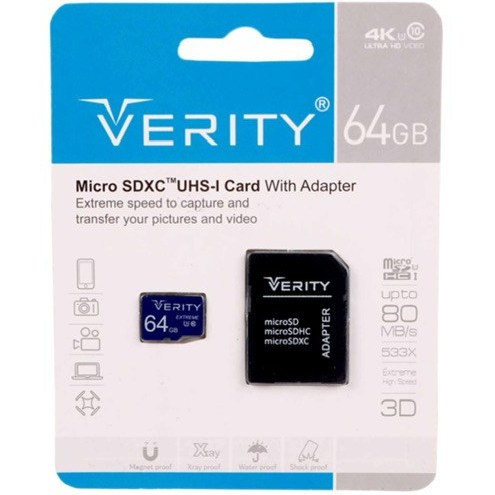 کارت حافظه micro SDXC وریتی مدل 4K کلاس 10 استاندارد UHS-I سرعت 80MBps ظرفیت 64 گیگابایت به همراه آداپتور SD